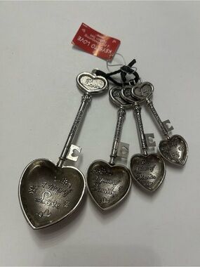 GANZ Heart Key Measuring Spoon Set Keys To Love 4 PC Metal Silver Tone